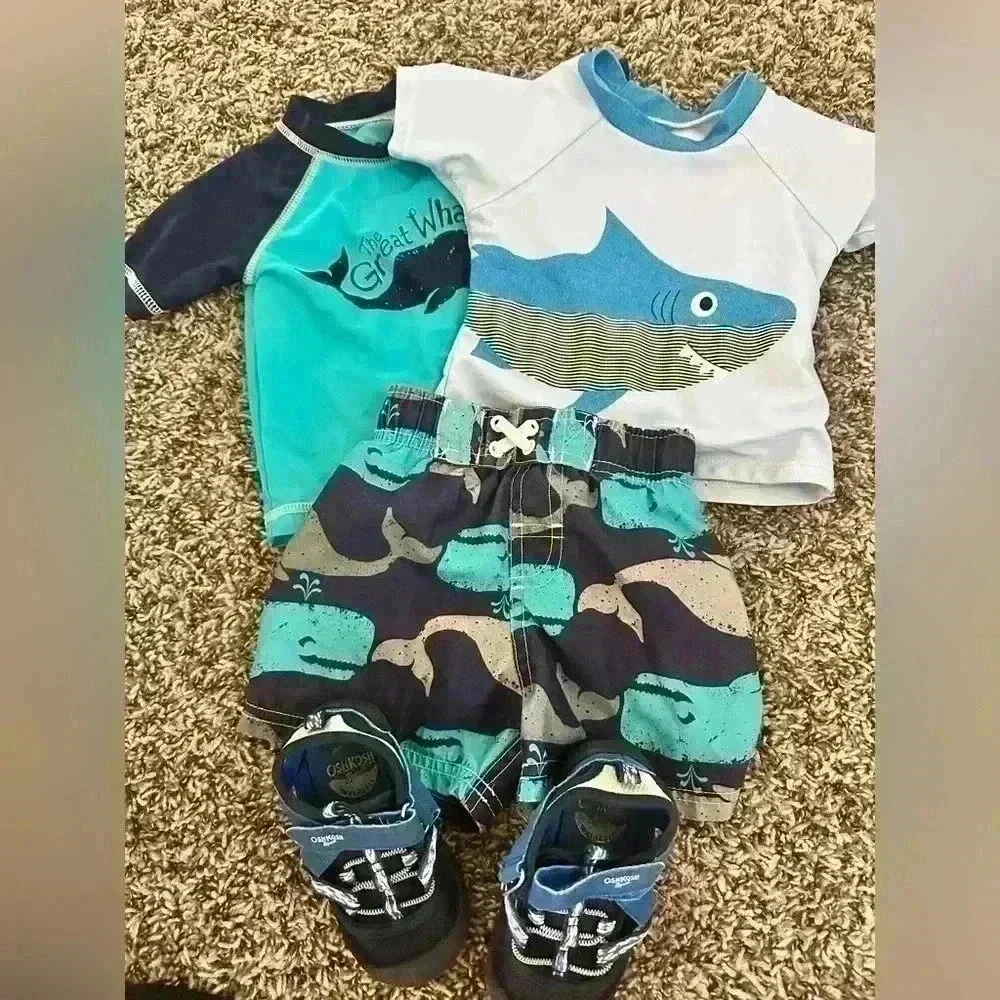 Boys 9 month swim bundle - rash guard, swim trunks, water shoes